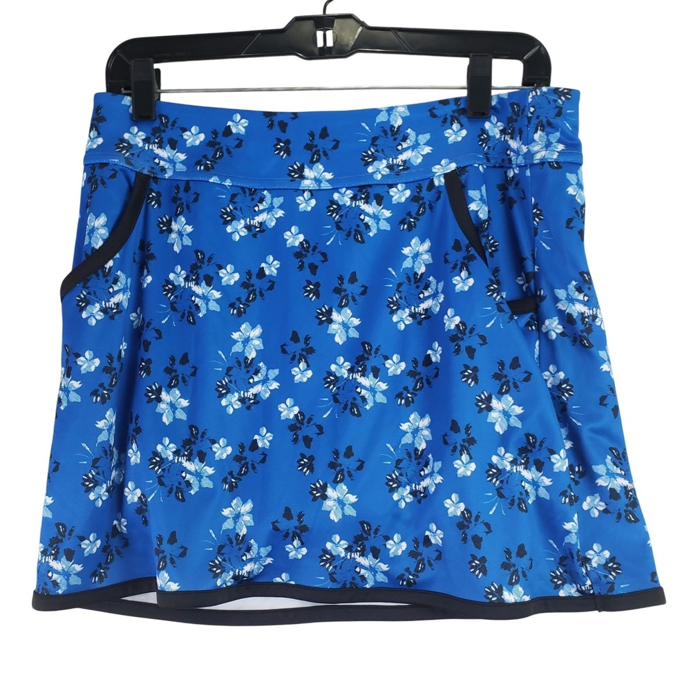 PGA Tour Floral Skort Women M Blue Golfcore Activewear Pockets Tenniscore